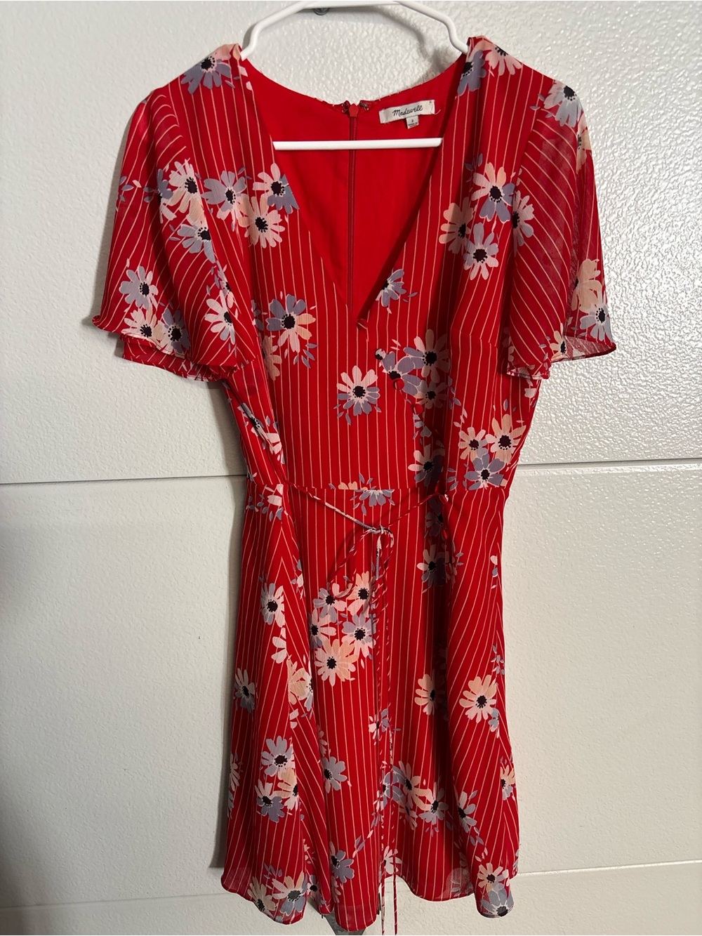 Madewell Red Floral Wrap-Style Dress